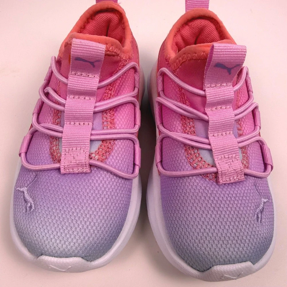 Puma On4all Sunset Sky Ombre Sporty Kids Slip On Sneakers Pink Purple Mesh 7C